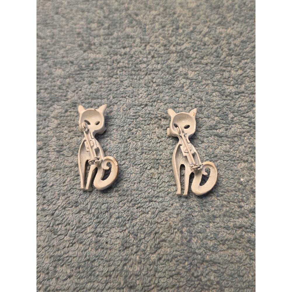 Vtg 1950s MCM Siamese Cat Enamel Scatter Pins Brooch Pair Whiskers Mid Century - Picture 3 of 3